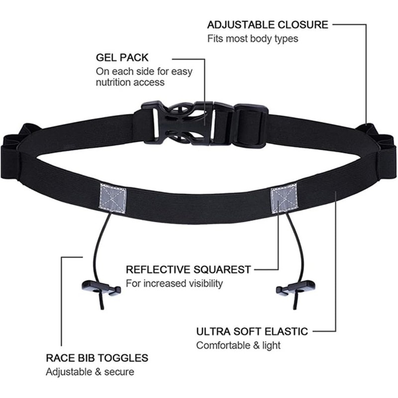 Race Number Belt With Reflective Running Belt and 6 Energy