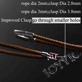 IOYYIO Durable Waterproof Leather Necklace Cord for Men, Leather Rope Necklace With Clasp, 3MM 28inch Braided Brown Cord Chain for pendant