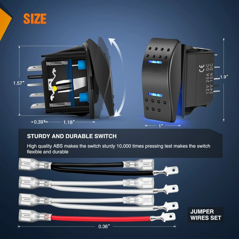 Nilight Momentary Rocker Switch Toggle ON Off ON Switch DPDT