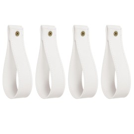 sourcing map 4pcs Leather Curtain Rod Holder 1 x 4.7 Inches Wall Hanging Straps Curtain Rod Hook Brackets Hangers with Screws for Home Bathroom Kitchen Bedroom, Beige