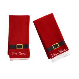 St. Nicholas Square Christmas Towels, Red Bath Hand Towel Set of 2, Mr. & Mrs. Claus with Santa Belt Decorative Design 25 x 16 Inches Bathroom Decorating for The Holidays