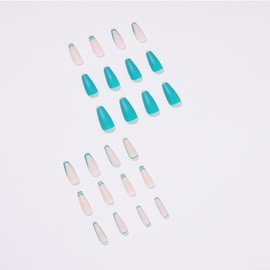 24PCS Press on Nails Wave Long Coffin Fake Nails Lines False Nails Glossy Ballerina Clip on Nails Full Cover Fake Nails for Women and Girls (Wave Fake Nails-M)