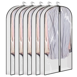 Pack of 5 High-Quality Garment Bags, 100 L x 57 W x 8.6 cm H, Transparent Mothproof Garment Covers with Zip, Breathable Side Suit Bag for Shirts, Suits, Jackets, Coats