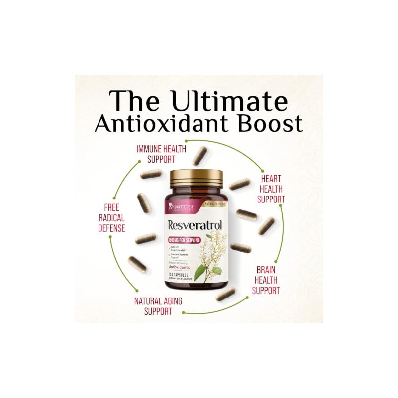 Nature's Nutrition - Resveratrol 1800mg - Suplemento Antioxidante, 120 Cápsulas