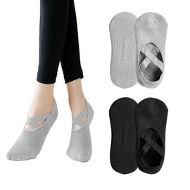 MIVAIUN 2 Pairs Yoga Socks for Women with Grips, Non-Slip Yoga Socks, Yoga Socks, Non-Slip Socks with Cushioned Sole, for Home and Sports, 2 pairs