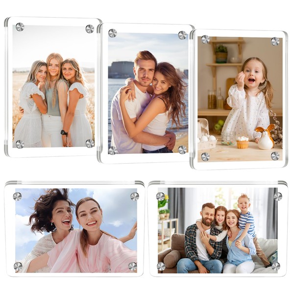 Dewocke 5 Pack Acrylic Fridge Magnetic Frames, Magnet Picture Frame