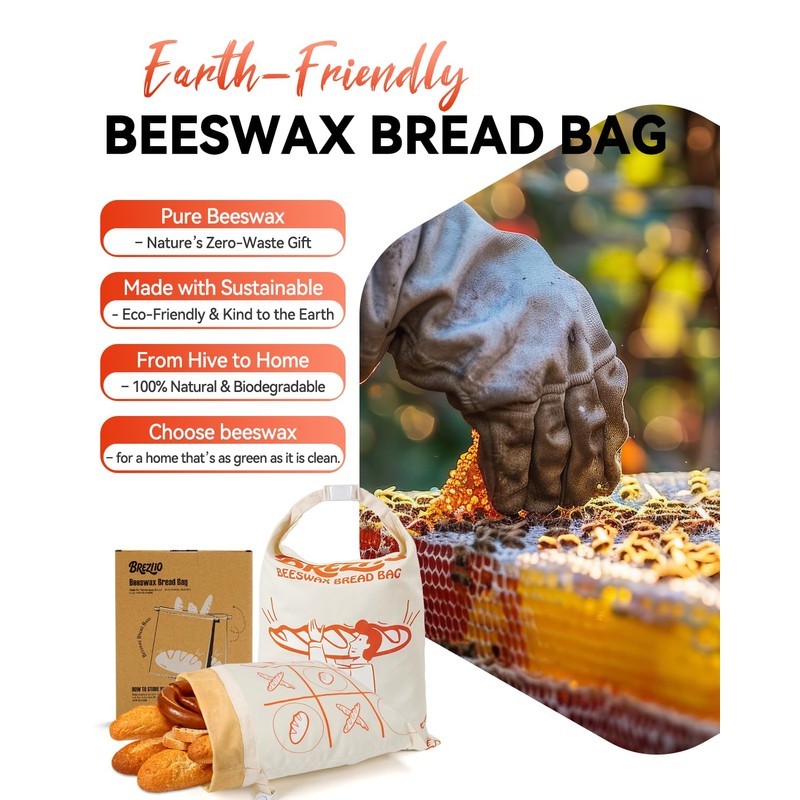 Beeswax Bread Bags Reusable for Homemade Sourdough - Large Cotton