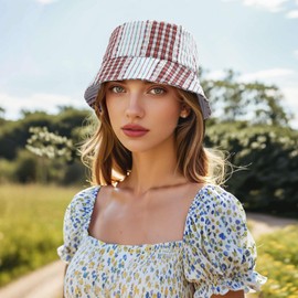 DOCILA Tartan Plaid & Stripe Bucket Hat Women Color Block Striped Patchwork Fisherman Hats Japanese Style Summer Sunshade Cap