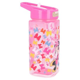 OM SUPPLIES Reusable Square Water Bottle Drink Bottle with built-in handle for Easy Carry School Lunch Kids Childrens 510ml BPA free Plastic Includes Half Size 12pcs Pencil Set (Minnie)