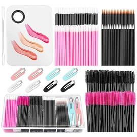 Shynek - Kit de aplicadores de maquillaje desechables, paleta de mezcla de maquillaje con espátula y brochas de maquillaje desechables, varitas de rímel, aplicadores de brillo de labios, clips de maquillaje para el cabello con caja organizadora