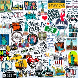 Yoksas New York Stickers - 50Pcs Vinyl Waterproof City Travel Stickers for Scrapbook,Laptops,Water Bottles,Suitcase,Snowboard,Bumper