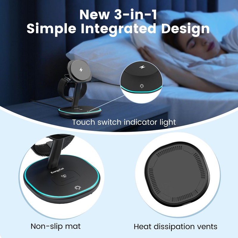 3 in 1 Wireless Charging Station for Multiple Devices Black