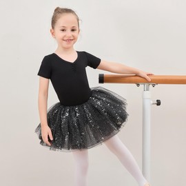 Ballet Leotards for Girls with Tulle Skirt Shiny Dance Leotards Tutu Ballet Dress Dance Outfit Ballerina Dress, black