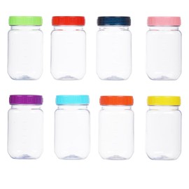 OMNISAFE 16 Ounce Clear Plastic Mason Jars With Screw On Lid, Reusable Empty Jars for Food Storage, Round BPA Free Containers for Sealing, Dry Food, Breakage-proof, Color Lid (8 Pack 16 Ounce)