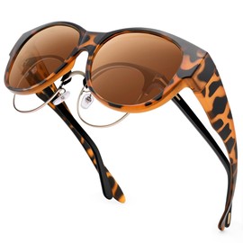 URUMQI Over Glasses Sunglasses Womens, Trendy Round Cat Eye Sun Shades Cover, Polarised UV400 Protection TAC Lens