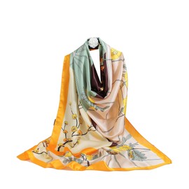 WEIGEER Silk Scarf Women Chiffon Shawl Red Scarf Neck Cief Long Head Wrap Thin Scarf Beach Women Hijab Belt Vintage Bridal Shawl Binder Chiffon Scarf Colourful Cloth L180/W90 (Yellow-l)