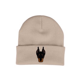 Bang Tidy Clothing Doberman Beanie Hat - Dog Lovers Gifts for Women Men - Knitted Winter Hats - Embroidered - Acrylic - Sand