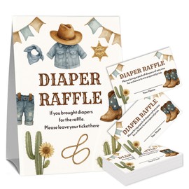 Western Cowboy Cowgirl Diaper Raffle Tickets for Baby Shower(1 Standing Sign & 50 Guessing Cards),Wild West Cactus Baby Shower Raffle Ticket Game Table Sign,Gender Neutral Shower Decorations-18