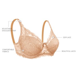 VCDIW Plus Size Breathable Lace Bra, Thin Cotton Cups Adjustable Support & Side Coverage, Lightweight Comfort (US, Cup Band, C, 40, Deep Blue)