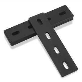 Pack of 4 Adjustable Flat Connectors, Flat Repair Plates with Slots, Metal Connector, Wood Connector, Connection Plate, Black Flat Corner Bracket with Slotted Hole for Wood Furniture (155 x 38 x 4 mm)