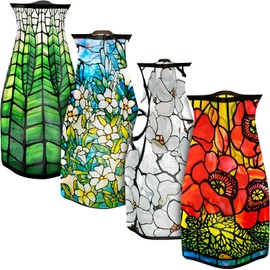MODGY Expandable Flower Vase Set, Plastic Decorative Modern Foldable Printed Vases for Centerpieces for Wedding, Dining Table, Home Decor, Living Room, Bathroom, Office, Louis C. Tiffany, 4 Pack