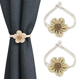 Handmade Boho Flower Curtain Tiebacks for Home & Office Windows - Pearl Holdbacks (2, White)