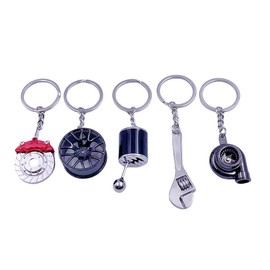JY JUYU 5pcs in ! Gifts Key Chain Set:Turbo, Six Speed Manual Gearbox Stick Shift, Wheel, Red Brake Rotor, Mini Wrench,Auto Vehicle Metal Key chain Car Parts Keyring Auto Parts Keychains
