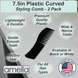 Amelia Beauty Products Peine desenredante Amelia Beauty de plástico blanco de 20 cm, fabricado en EE. UU., de grado profesional, portátil, para peluqu