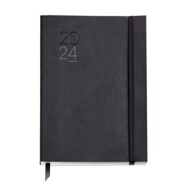 Miquelrius - 2024 Week to View Vertical Plus Size 155 x 213 mm (A5 Similar to A5) Flexible Faux Leather Sewn Cover - Catalan, English and Portuguese - Black