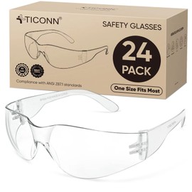 TICONN 24 Pack Clear Safety Glasses for Men, Safety Goggles with Scratch Impact Resistant Meets ANSI Z87.1 Standard (24 Pack)