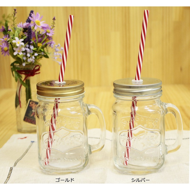 Glass Drink Jar 13.8 fl oz (380 ml) with Straw,