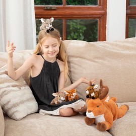 MorisMos 5Pcs Large Deer Stuffed Animal, 18inch Mommy Deer Plush with 4 Fawns, Soft Fawn Plush Toys Gifts for Kids, Girls, Boys