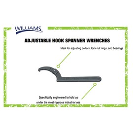 Williams JHW474A Adjustable Hook Spanner Wrench with Span Diameter of 4-1/2 to 6-1/4-Inch, Ideal for Adjusting Collars, Lock Nut Rings, and Bearings, Black