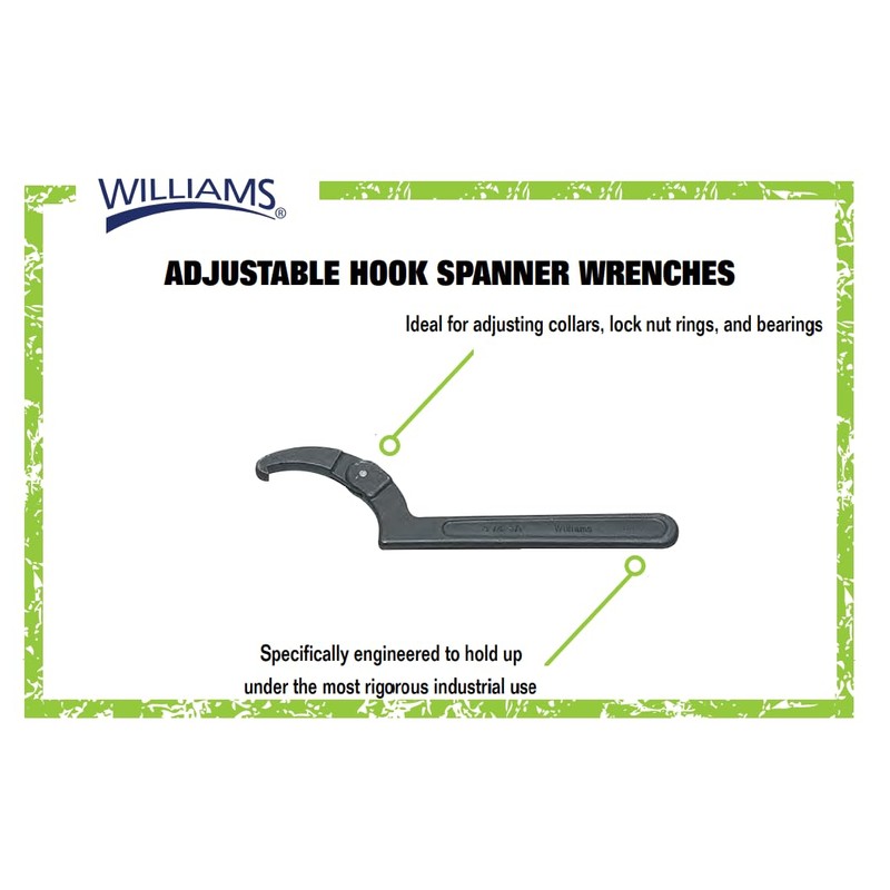 Williams JHW474A Adjustable Hook Spanner Wrench with Span Diameter of