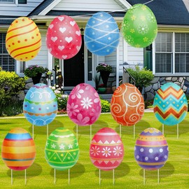 YiYa 12 Pcs Easter Egg Outdoor Decorations Waterproof Easter Garden Lawn Egg Decorations Easter Yard Signs for Home Yard Tree Garden Easter Party Favor Decor