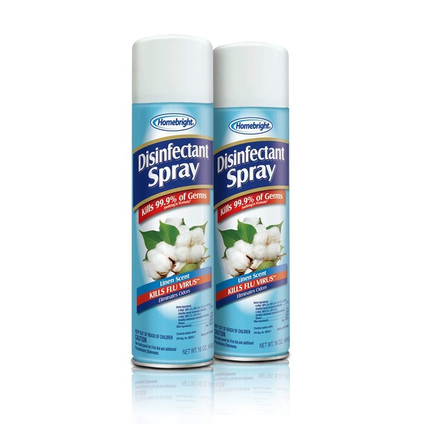 Homebright Premium Disinfectant Aerosol Spray - Kills 99.99% of Viruses & Bacteria | Odor Eliminator | Linen Scent | 2 Pack | 16oz Each