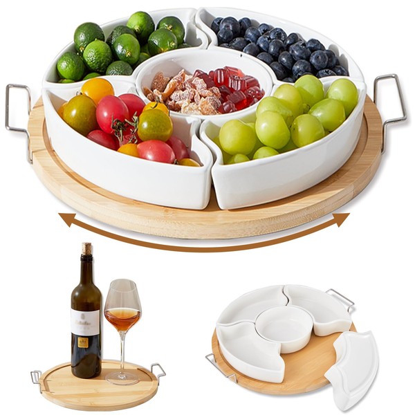 Rotatable Divided Serving Dishes Platters, Lazy Susan Serving Tray with