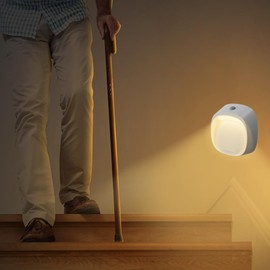 GCDFGV Rechargeable Motion Sensor Night Light, LED Motion Sensor Stair Lights Battery Operated, Cordless Wall Light, Linkage Mode, Warm White, White, for Wall Bedroom Hallway Bathroom