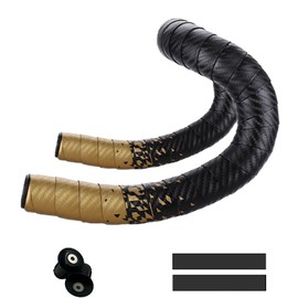 REMDY Road Bike Bar Tape Drop Handle with End Plugs Bicycle Anti-slip Treatment EVA PU Material Shock Absorption Lightweight Elasticity 2-Piece Set Gold