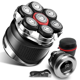 Men's Electric Rotary Shavers Bald，2025 Upgrade 7D Floating Electric Shaver with LED Display, IPX6 Waterproof, Type-C Fast Charge, Magnetic Heads, Travel Case - Ideal Men's Grooming Gift (Black)