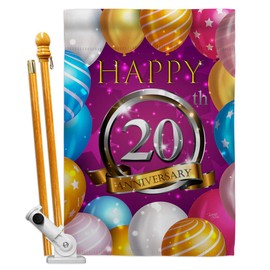 Breeze Decor Happy 20th Anniversary House Flag Set Celebration Couple Married Wedding Occasion Party Valentines Decoration Banner Small Garden Yard Gift Double-Sided, Made in USA