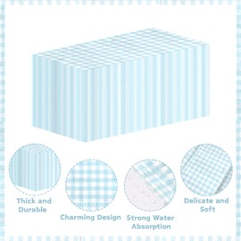 100 Pcs Blue Gingham Paper Napkins 3 Ply Light Blue and White Buffalo Checked Plaid Disposable Absorbent Hand Towels Baby Blue Napkins for Bathroom Picnic BBQ Birthday Kitchen Supplies Decorations