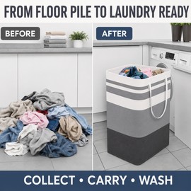 Large Foldable Waterproof Laundry Hamper with Extended Handles, Freestanding Canvas Clothes Basket Organizer for Laundry, Toys, Bedding and Home Storage