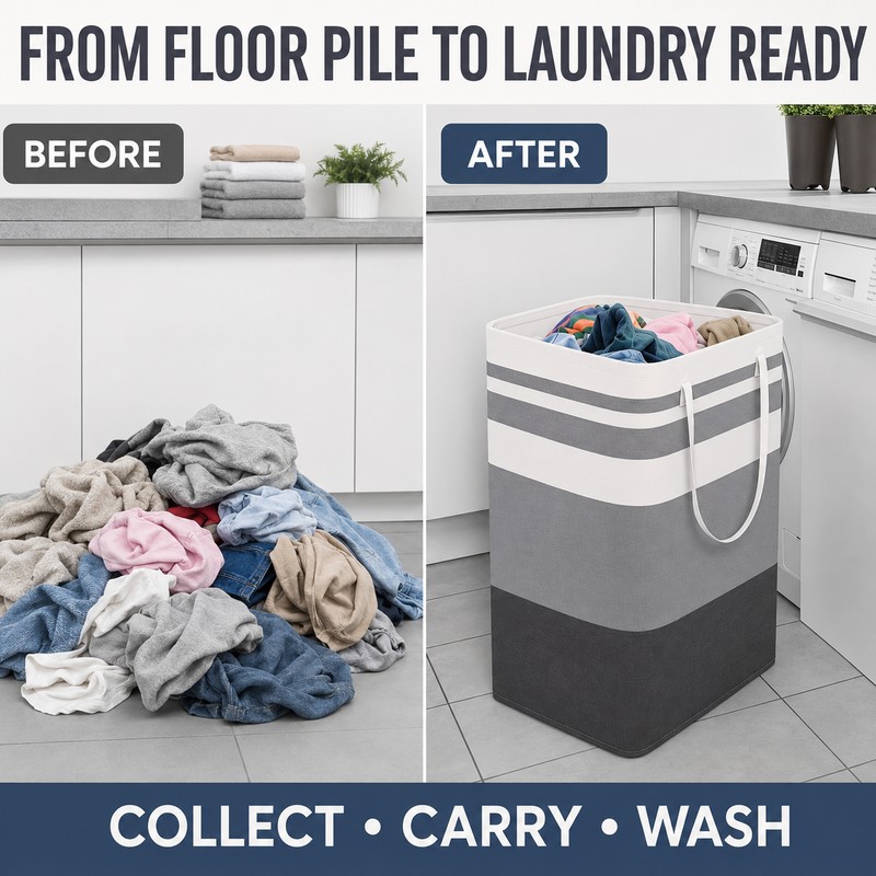 Large Foldable Waterproof Laundry Hamper with Extended Handles, Freestanding Canvas
