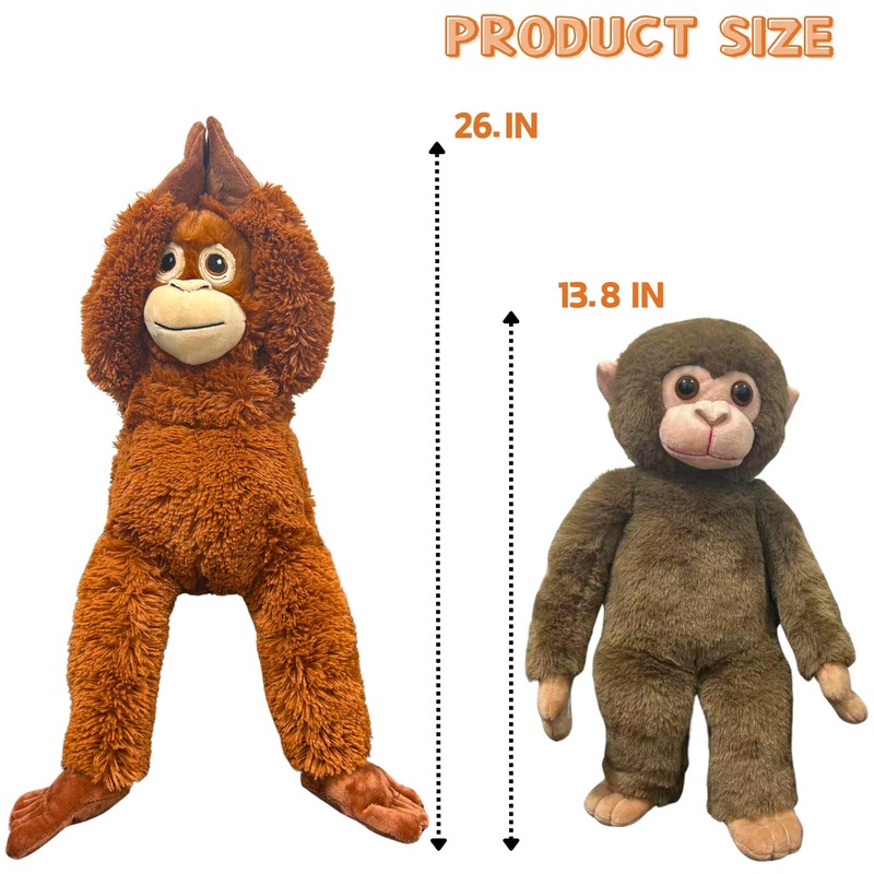 TQJOUJOU Punch Monkey Plush Toys, 2Pcs Baby Monkey & Orangutan