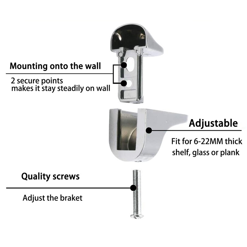 Glass Shelf Bracket, Duckbill Clip Shelf Bracket, 4PCS Adjustable Wood/Glass