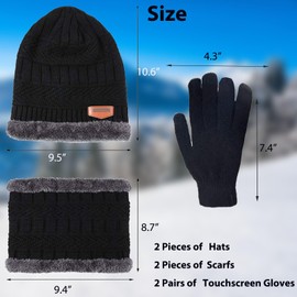 6 Pieces Winter Beanie Hat Scarf Gloves Set for Men Women,Knitted Skull Cap Winter Hat Touchscreen Gloves Neck Warmer for Cold Weather