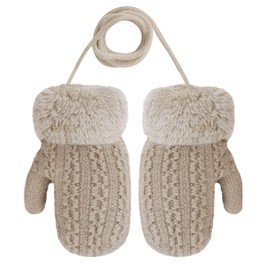 Baby Toddler Furry Winter Gloves Cold Weather Warm Knit Magic Mittens On String Kids Insulated Snow Warm Gloves with Fleece Lining for Baby Girls Boys 0-3 Years Gift