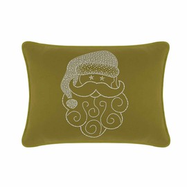 Santa Pillow, Washable Fabric Cover with Rhinestone Accents, Feather Insert, for Holiday Home Decor, Olive Velvet, 14x20, Sold Individually