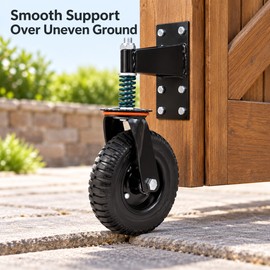 8 Inch Spring Loaded Heavy Duty Gate Wheel, 600 lb Capacity 360° Swivel Caster for Wood and Metal Gates